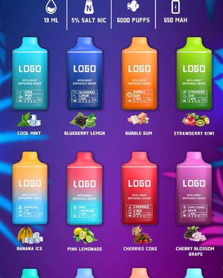 λάστιχο cOem Vape 15ml 650mAh που χρωματίζει το μίας χρήσης λοβό 6000 ριπών
