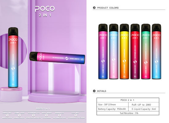 POCO 2 σε 1 αλατισμένο ε-υγρό μανδρών 2000puff 6ml της Nic μίας χρήσης Vapes