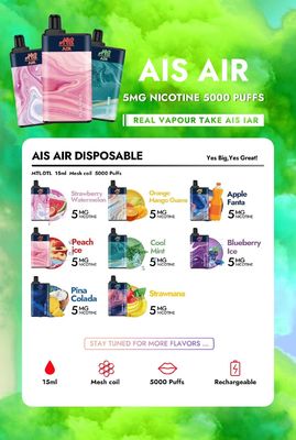 AIS Air 5000 Rechargeable Vape Stol Salt Nicotine Stand μιας χρήσης 75g