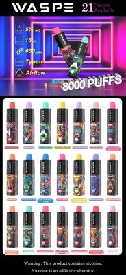 Τύπος-C Τεχνική συσκευή φόρτισης Cabe Waspe 8000Puffs Ηλεκτρονικό στυλό μιας χρήσης με μπαταρία 650mAh