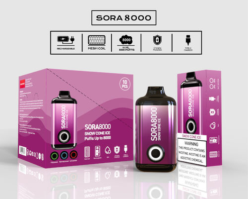 Sora 8000 Puffs Στυλ πένας επαναφορτιζόμενο βέϊπ μιας χρήσης 650mAh 1.1ohm Mesh Coil