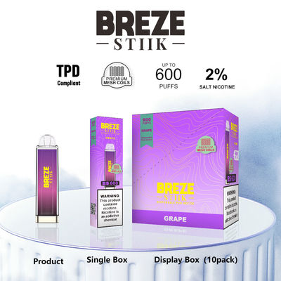 600Puffs Πένα για μια φορά με 2% νιτρικό για την εμπειρία του ατμού στο κουτί εμφάνισης