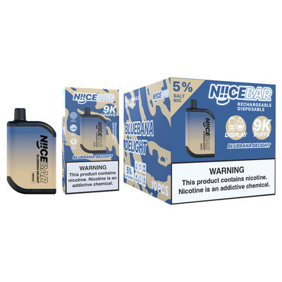 Ωραίο μπαρ 9000puffs Μεγάλο Puff Vape Ξαναχρησιμοποιήσιμο vape με LED οθόνη
